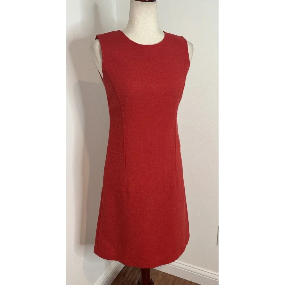 Lafayette 148 NY 2Pc Red Wool Longline Duster Coat Sz P & Sheath Dress Sz 0 Set